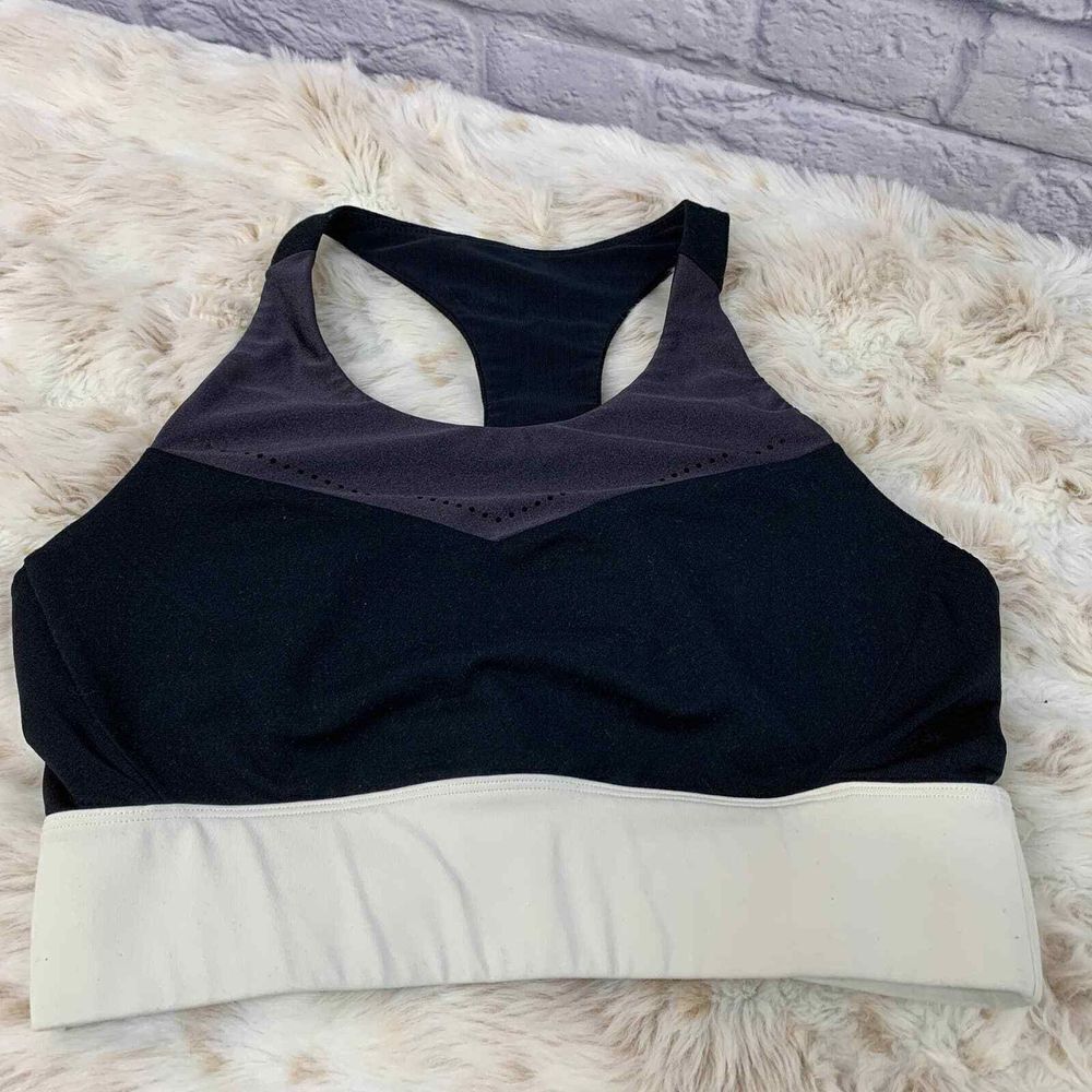 Fabletics Black Purple Cream Racerback Sports‎ Bra Size Medium